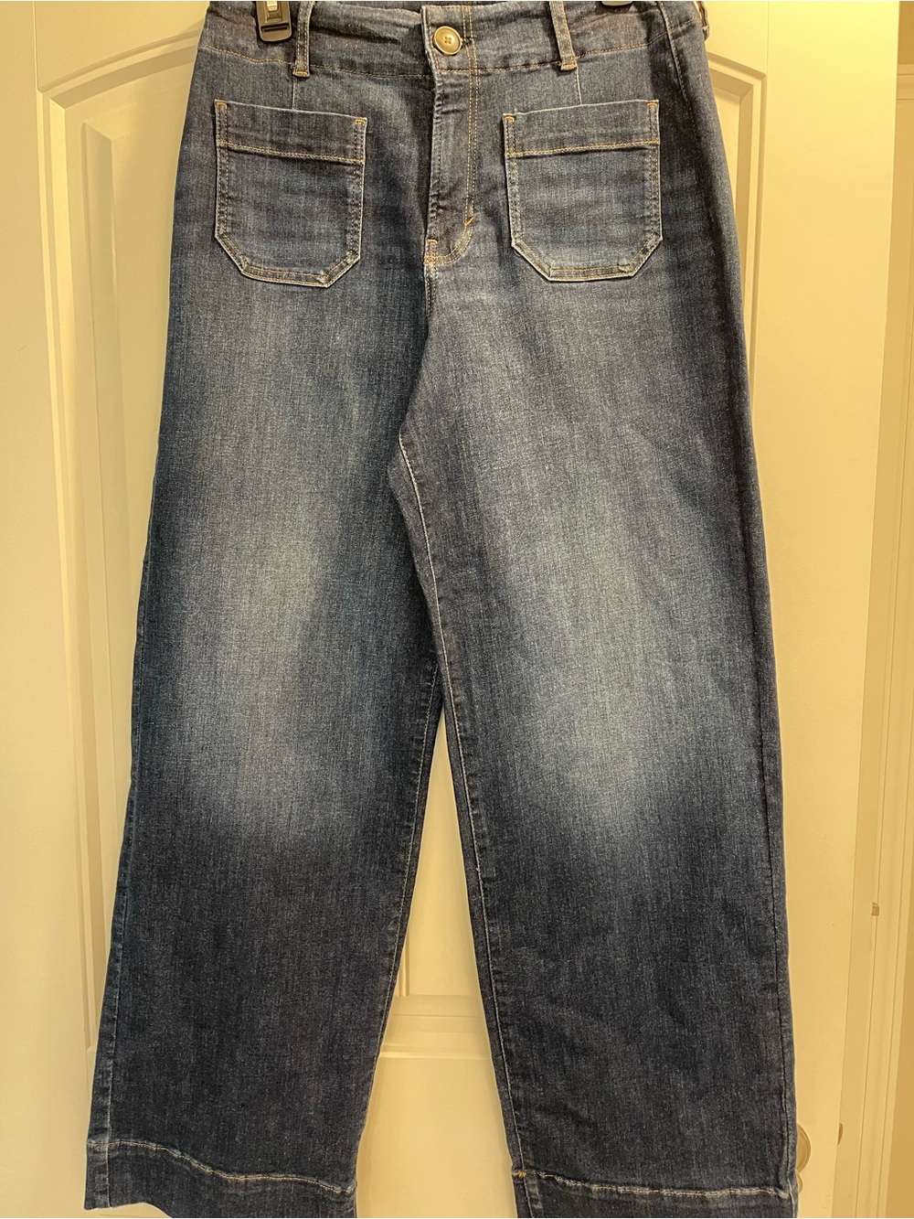 a.n.a High Rise Flare Jeans Womens 10 Blue Front Patch Pockets Dark Wash